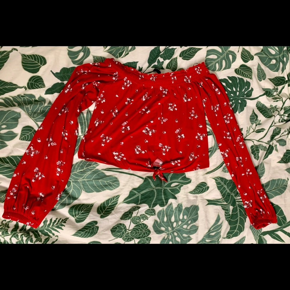 Red off the shoulder crop top
